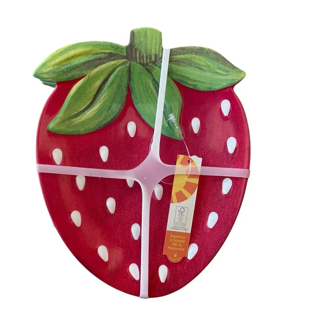 C&C California Strawberry Shaped Melamine Snack Plates 5x7 Set of 4 NEW